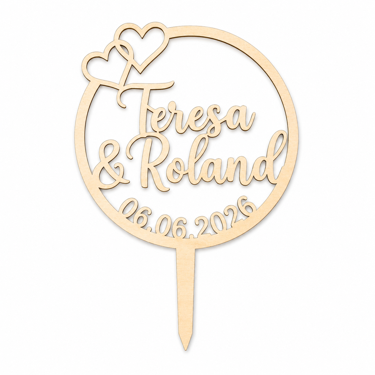 Cake-Topper "Name, Datum + Herzen"