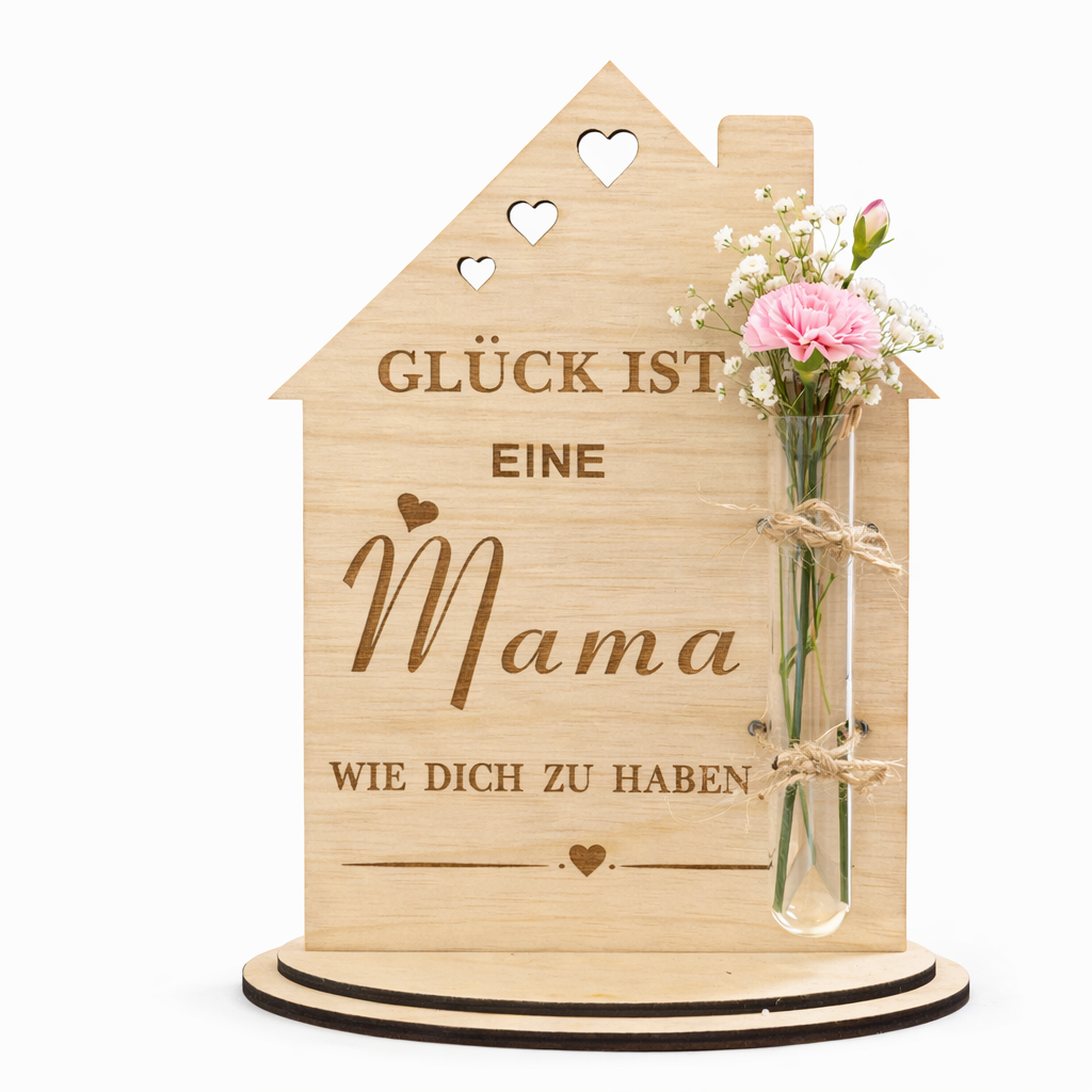 Haus-Aufsteller mit Reagenzglas "GLÜCK IST eine Mama WIE DICH ZU HABEN"